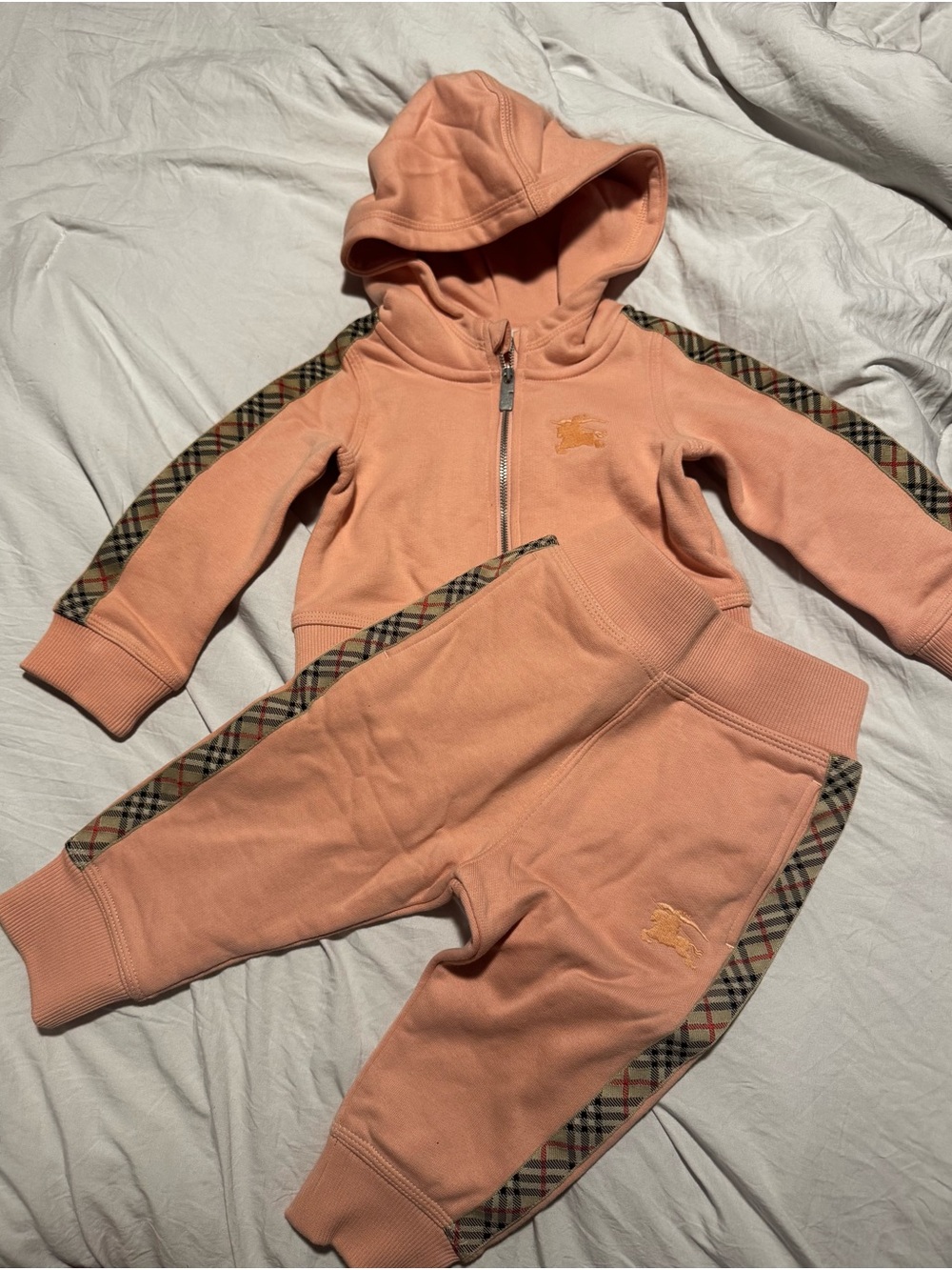 Burberry Kids Peach Hoodie and Joggers Set with Check Trim